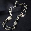 Damen-Halskette, doppellagig, Kunstperle, Blume, Zahl 5, Anhänger, lange Halskette, Schmuck, Geschenk