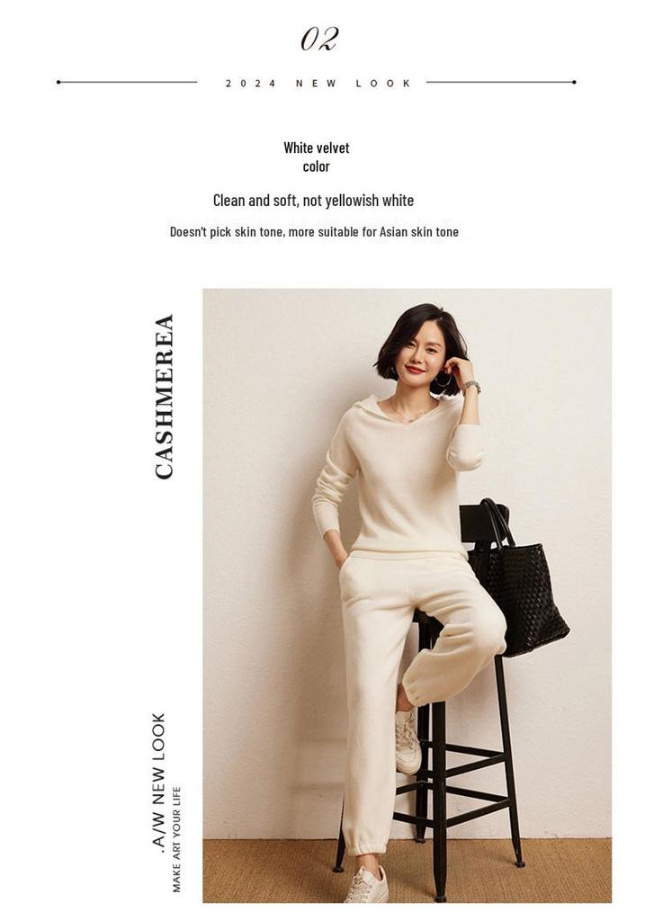 Soft Hooded Cashmere Sweater for Women - 2026 Autumn/Winter Collection: Solid Color, Gentle Style, Loose Fit