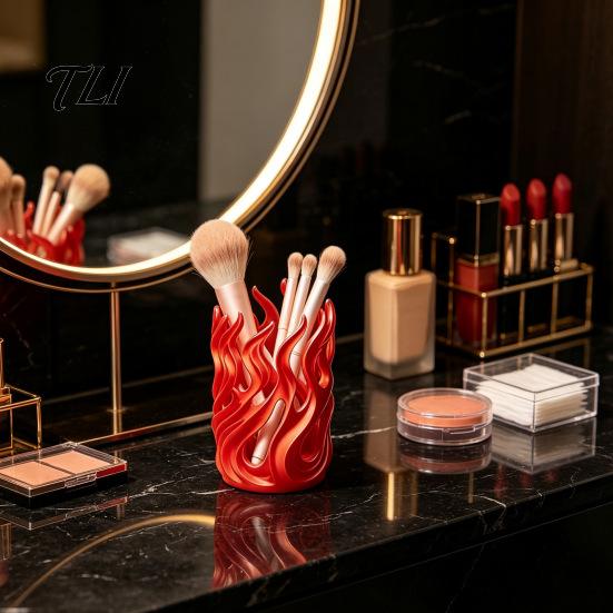 Flame Pen Cup Shape Holder, 3D Printed Hollow Pencil Cup, Modern Home Office Decor Decorative Desktop Organizer for Makeup Brush, Office, School