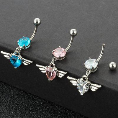 14G Heart Wing  Navel Belly Button Ring Barbell Body Piercing Jewelry