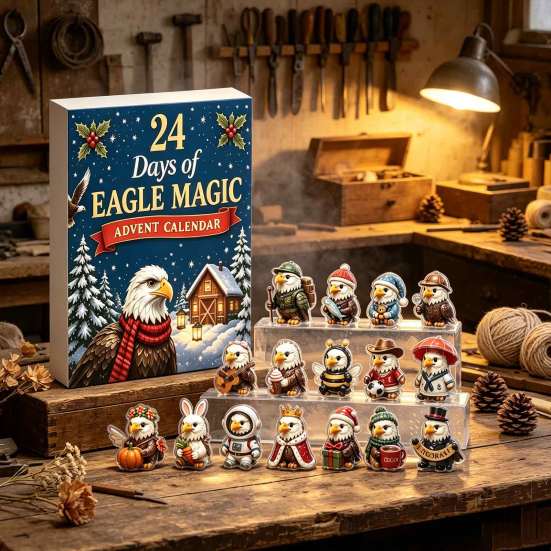 Holiday Countdown Activity Kit Eagle Advent Calendar, 24Pcs Acrylic 2D Ornament Set with Mini Festive Home Decoration Cartoon Figures, Christmas Tree