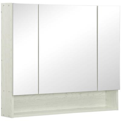 Bathroom Cabinet with Mirror 3 Doors Adjustable Shelf and Compartment 90x15x75 Cm White