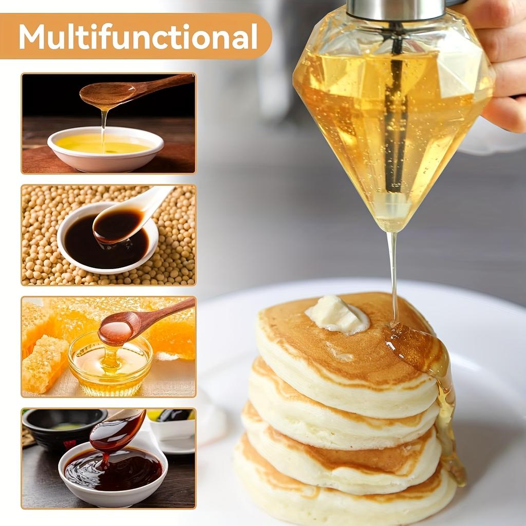 200ml Manual Press Glass Honey Jam Bottle with Acrylic Base Oil Vinegar Storage