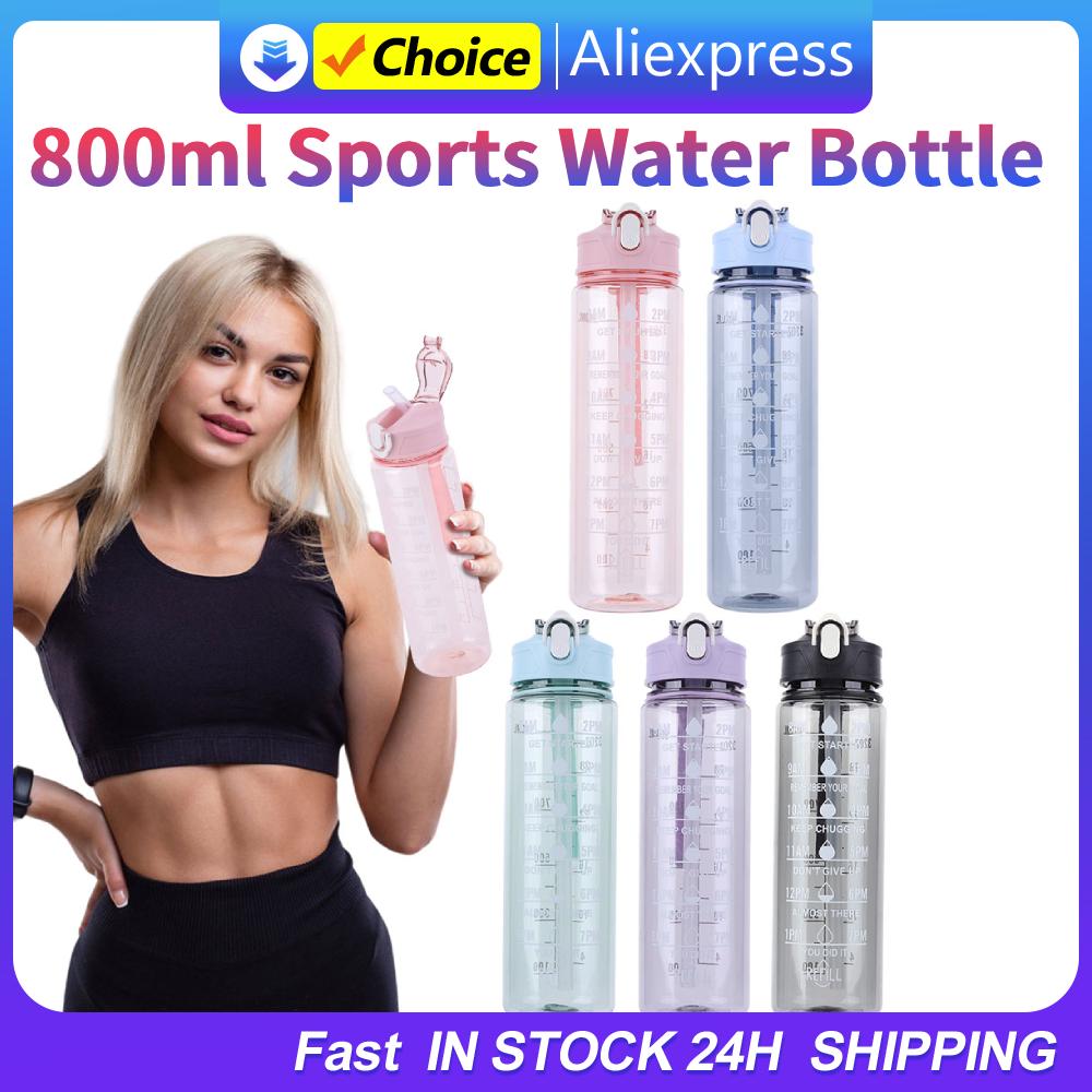 800ml Sports Water Bottle with Straw & Handle Outdoor Travel Bottle Leakproof Motivational Drinking Bottle for Outdoor Sports