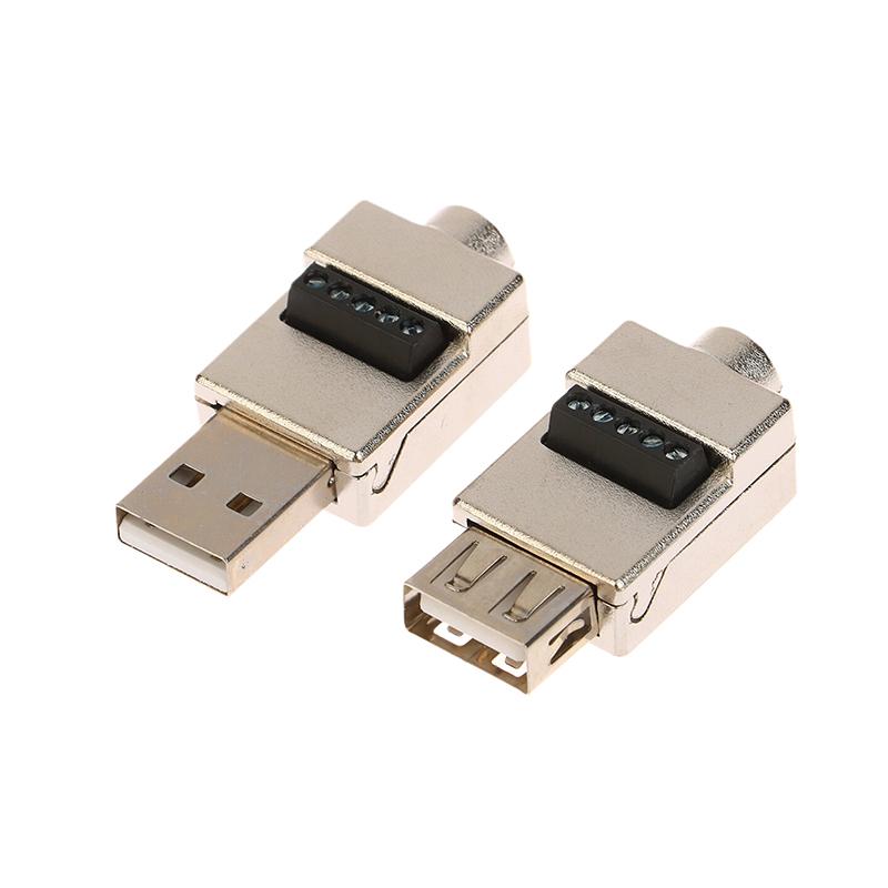 1Pc  Metal Case USB 2.0 Male Female Phone Keyboard Mouse Fast Charging Wire Connector USB Solderless Plug DIY Wiring Terminal