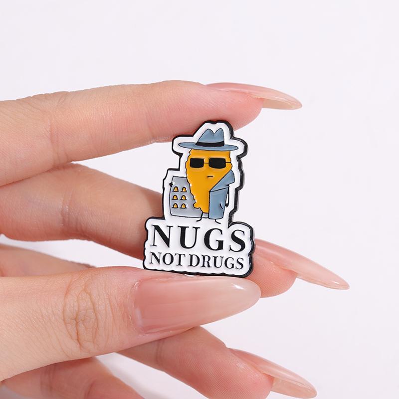 NUGS NOT DRUGS Enamel Pins Custom Funny Fried Chicken Brooches Lapel Badges Funny Jewelry Gift for Friends