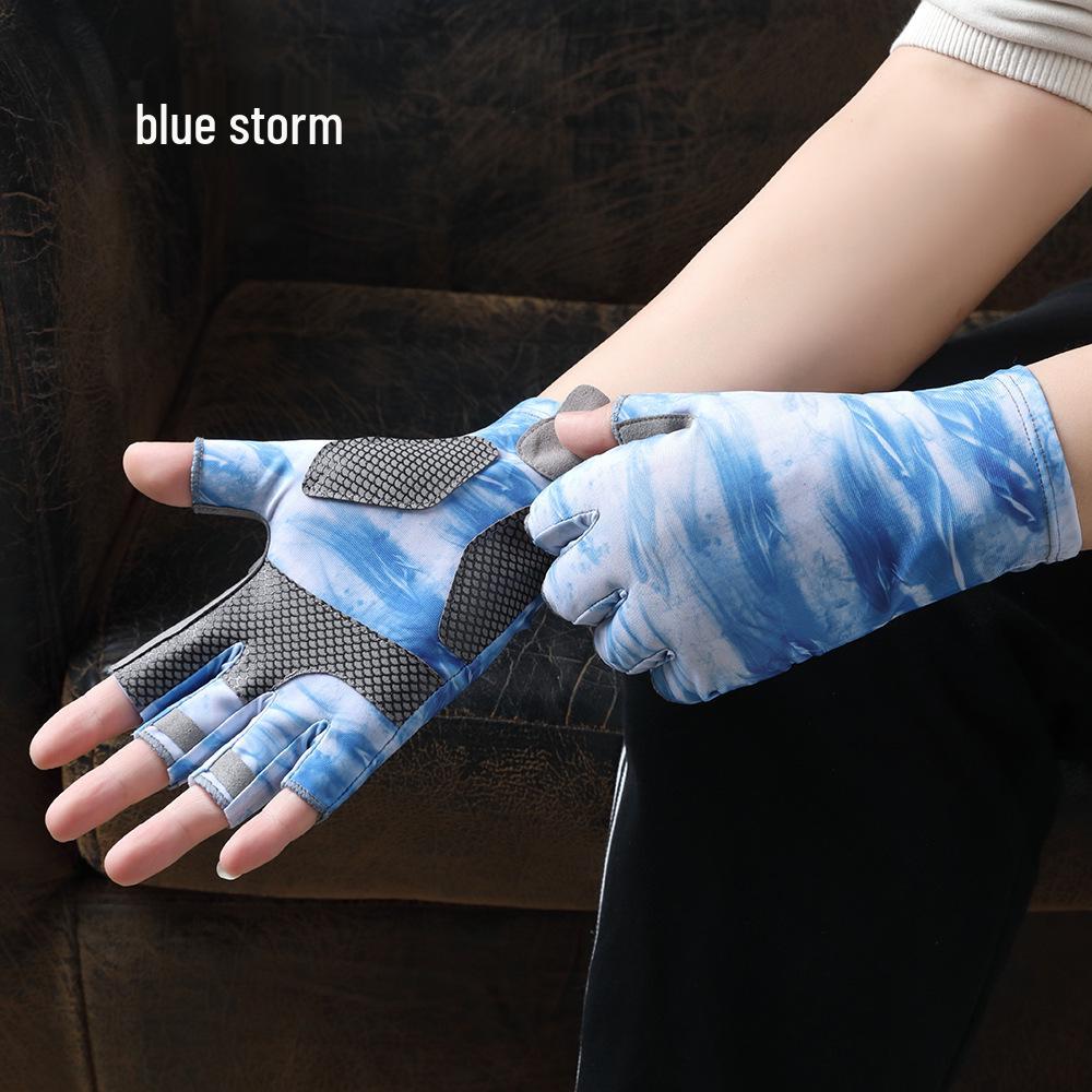 Men's Summer Breathable Ice Silk Fishing Gloves - Half Finger, Sun Protection, for Driving & Riding