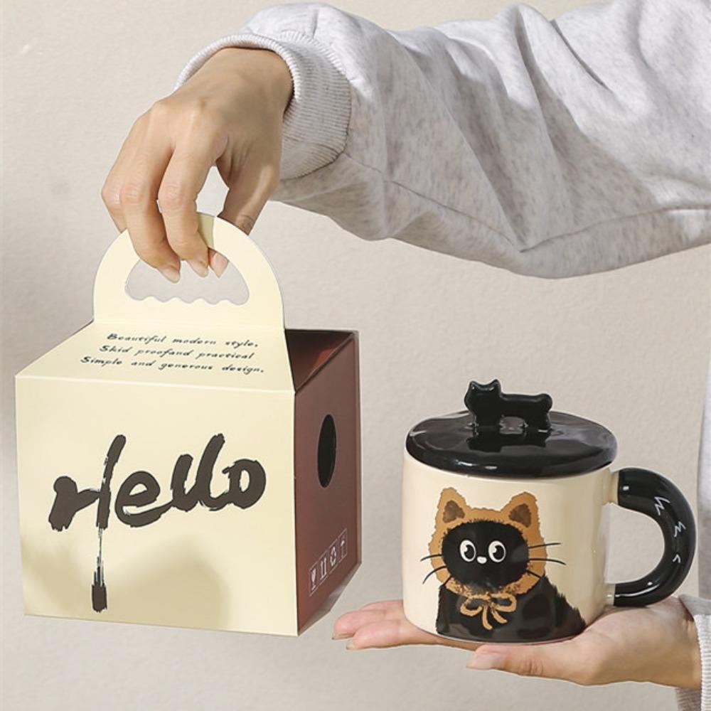 Cute cat cup office mug with lid water cup ceramic couple gift box birthday gift