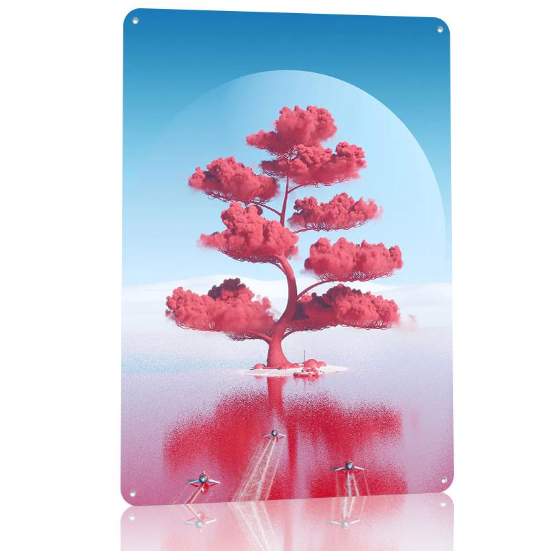 Red Tree D Texture Metal Poster Customized Wall Art Tin Sign Gift for Mancave Bedroom Decorations Gaming Room Decoration Items