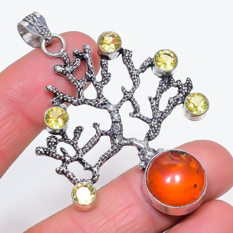 

Natural Baltic Amber, Citrine 925 Sterling Silver Jewelry Pendant 2.76 g2T25