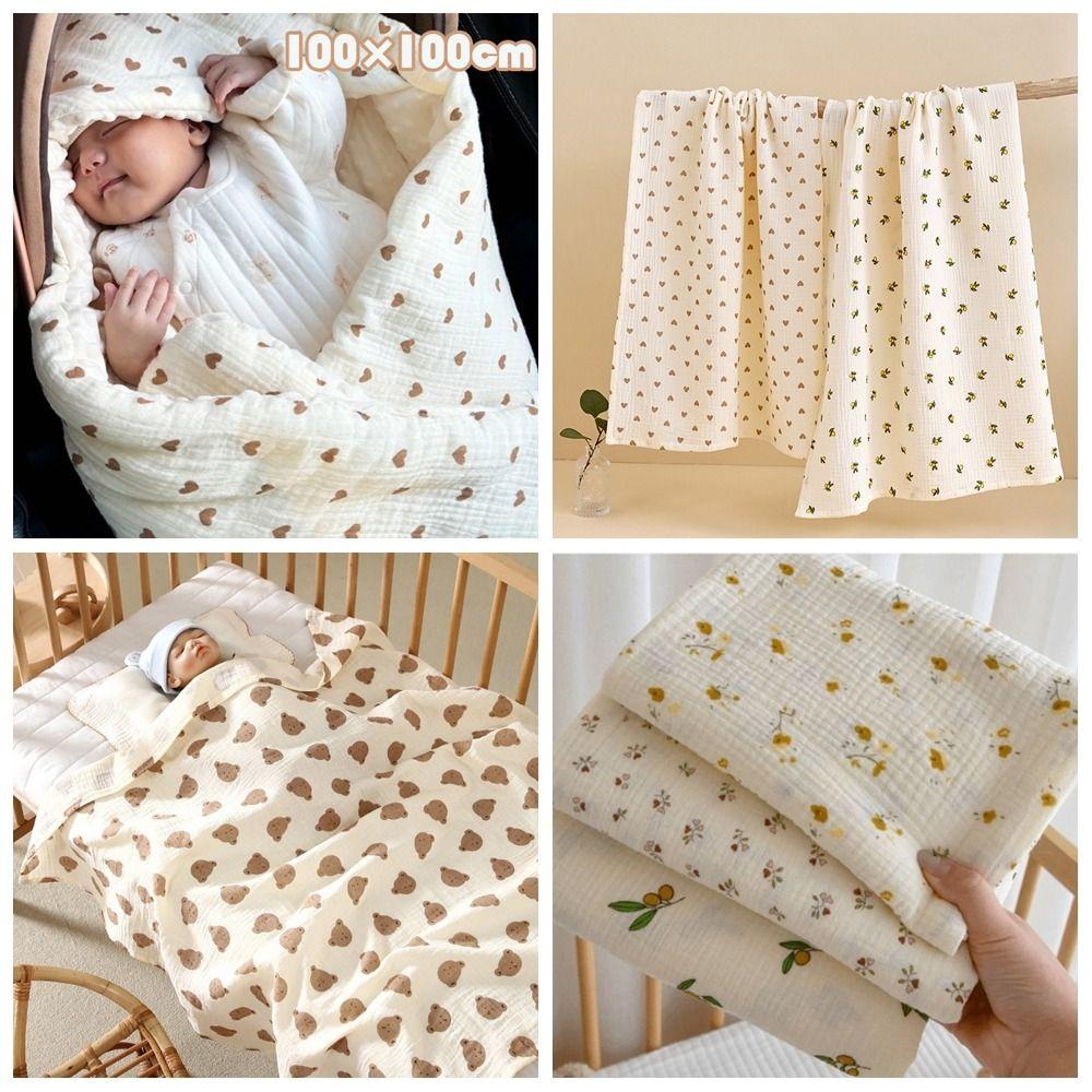 Cotton Baby Blanket Breathable Soft Cover Blanket for Infant Thickened Bear Printed Nap Sleeping Rug Dormitory