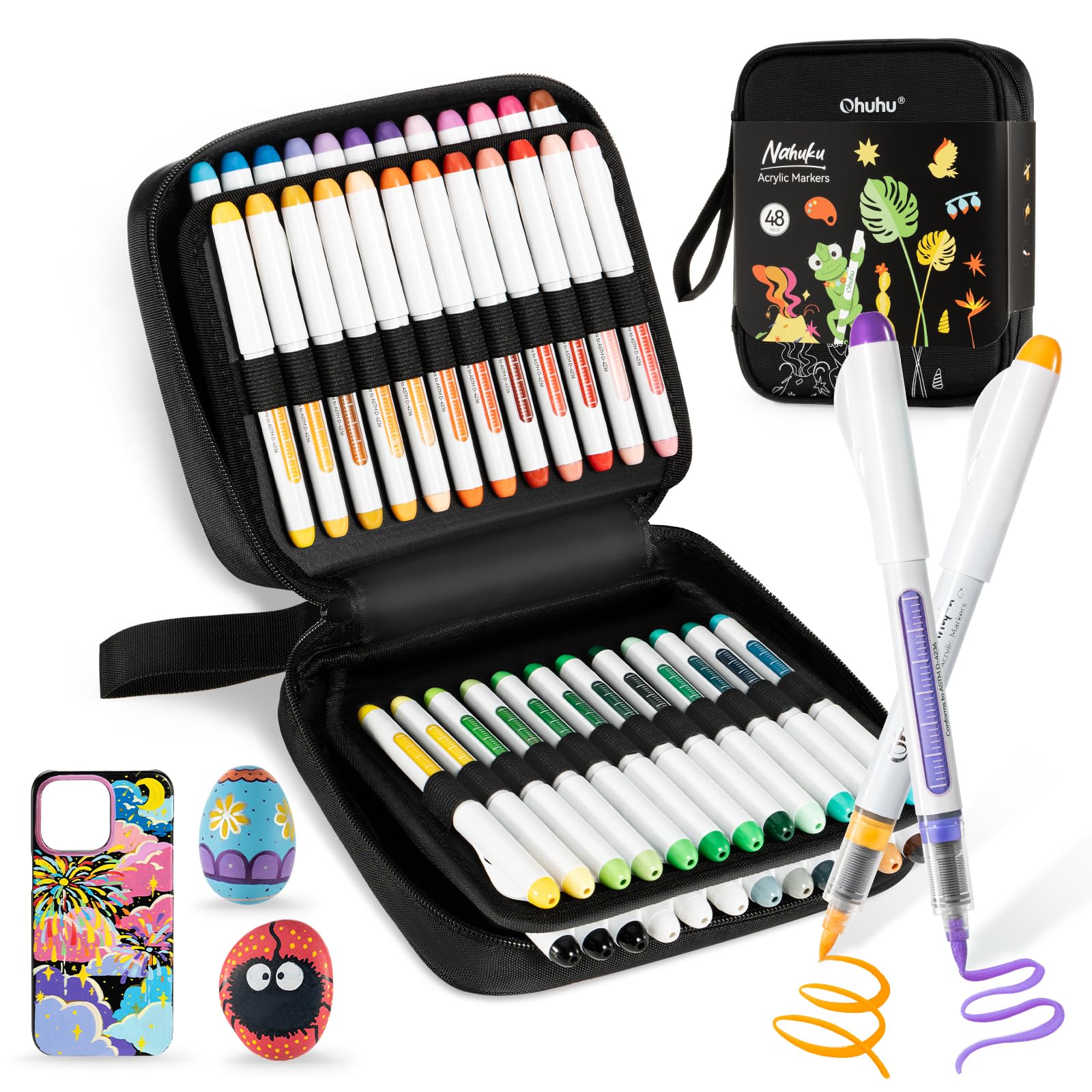 

Ohuhu Acrylic Markers, Brush Type, 44 Colors, 48-Piece Set, Direct Ink Type, Opaque Water-Based Paint Markers for Stone, Wood, Egg, Glass, Ceramic, Ca