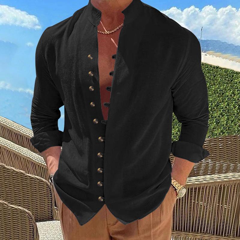 New Buckle-down Men's Retro Linen Casual Loose Long-sleeved Shirt