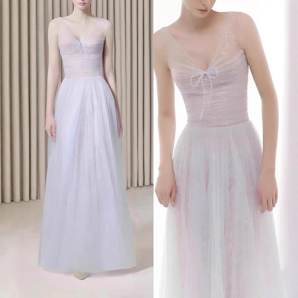 Vietnam Fairy Mesh V-neck Gown: Goddess-Style Wedding Dress 2206