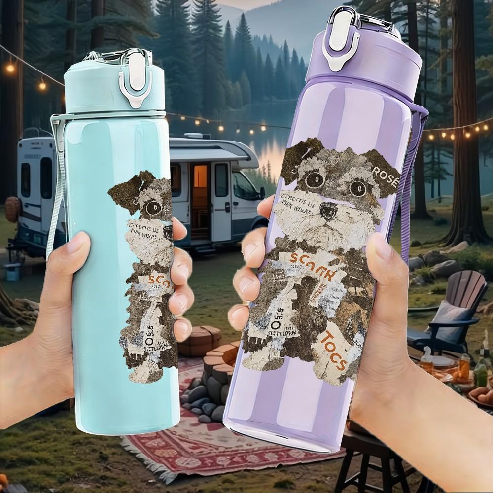 1pz Illustrazione Cucciolo di Schnauzer 750ml Bottiglia d'Acqua Sportiva in Plastica Colorata Tappo Flip a Cannuccia Anti-perdita Adatta per Sport Ufficio Uso Domestico