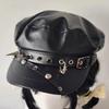 PU Leather Rivet Punk Cap Dark Retro Painter Hat Harajuku Gothic Spike Cap  Headdress