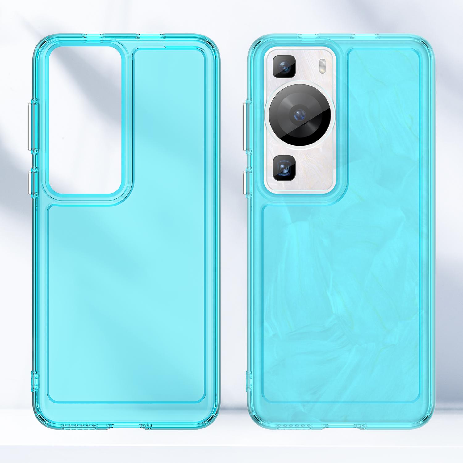 

For Huawei P60/P60 Pro Candy Series Anti-fall Air Cushions Clear TPU Phone Case Back Protector Cover Transparent Blue