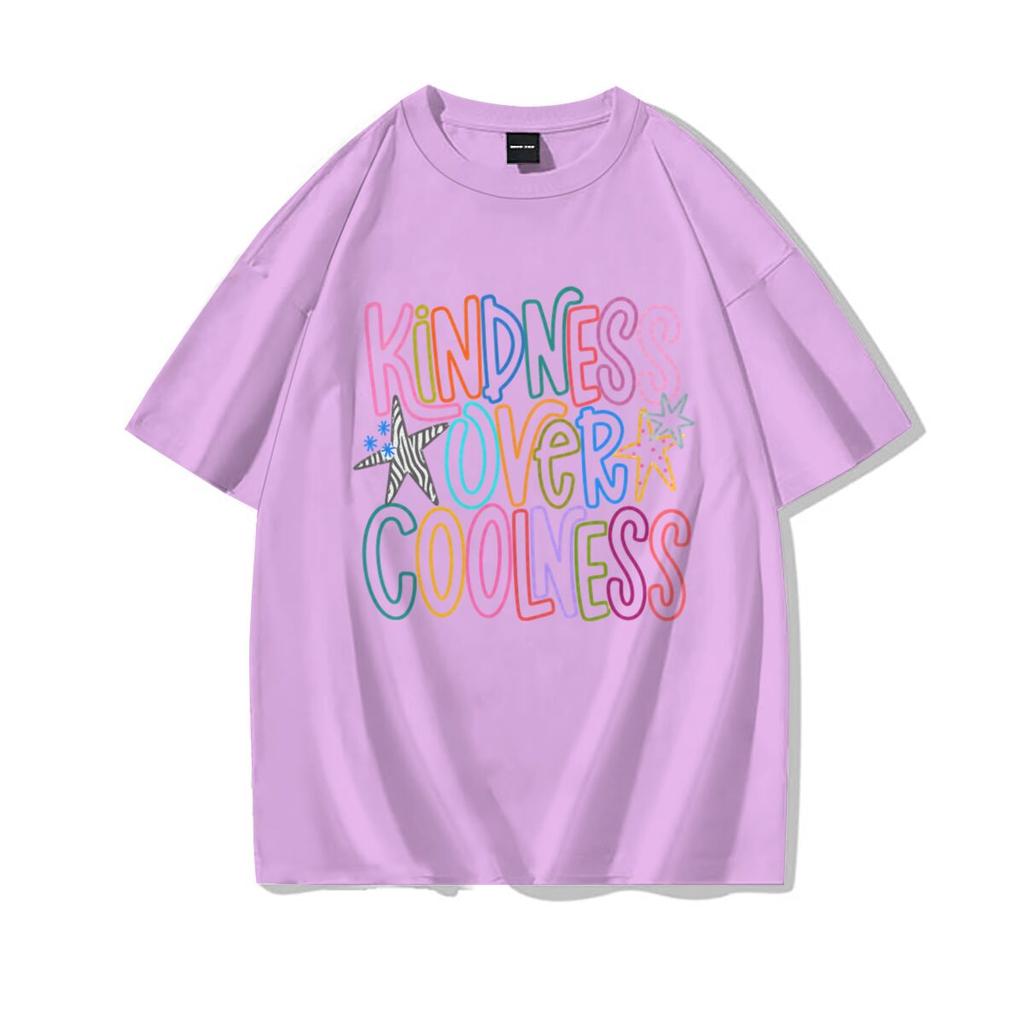 Girls Harajuku Y2k Tops Kindness Over Coolness Rainbow Print Unisexs Tshirt Positive Quote Casual Tee Cotton Top Streetwear