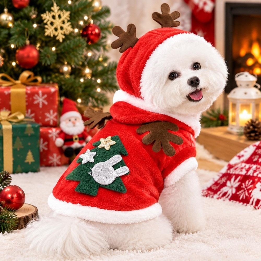 Flannel Plush Dog Santa Hoodie Comfortable Puppy Christmas Costume Elk Pet Winter Clothes Winter