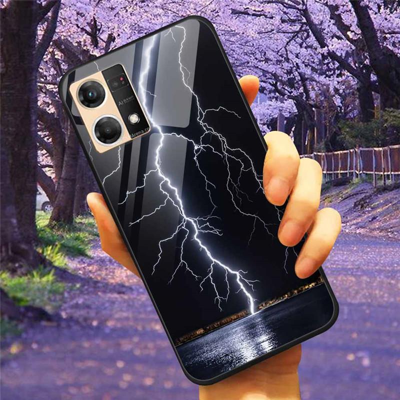 For Oppo Reno7 4G Case Fashion Tempered Glass Moon Star Bumper Cases for Oppo Reno 7 4G Phone Cases CPH2363 Luxury Funda Capa
