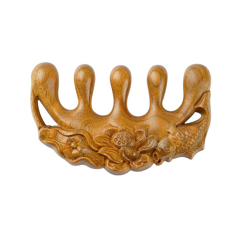 Gold Sandalwood Double-Sided Carved Massage Comb