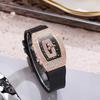 Reloj de mujer con correa de cuarzo incrustada de diamantes en forma de barril, tendencia de moda, temperamento, reloj de mujer, reloj de silicona