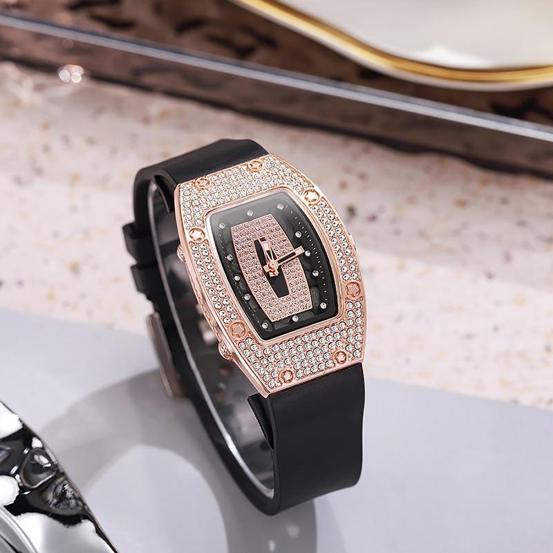 Reloj de mujer con correa de cuarzo incrustada de diamantes en forma de barril, tendencia de moda, temperamento, reloj de mujer, reloj de silicona