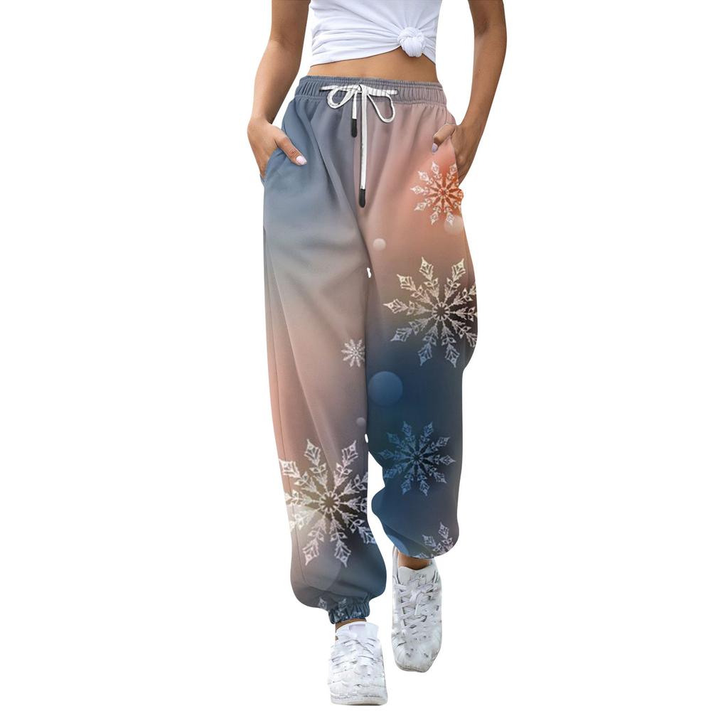 Women's Casual Fashion Christmas Printed Casual Sweatpants Elastic Waist Drawstring Pants