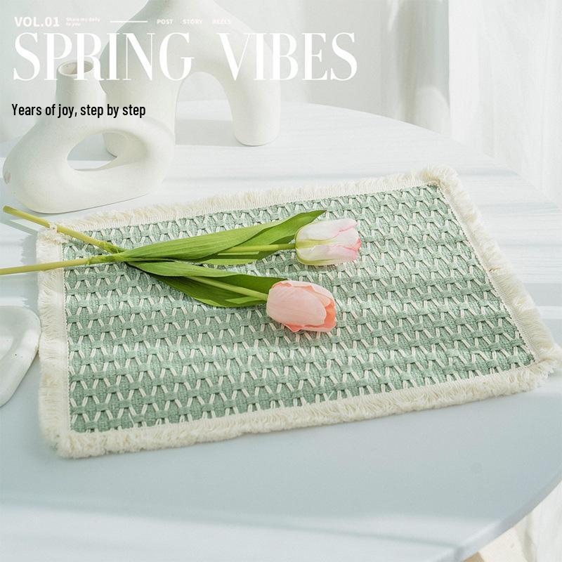 Pastoral Style Green Cotton & Linen Woven Placemat - Heat-Resistant Dining Table Prop 30x40 cm