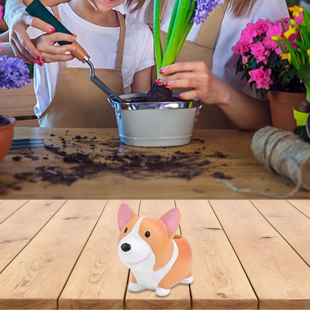 Decorative Corgi Dog Resin Ornaments Collectible Corgi Dog Model Toy  Dried Flower