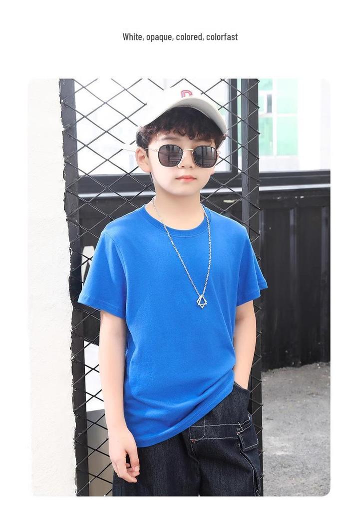 Boys' Pure Cotton School Style Short-Sleeve T-Shirt for Ages 10-14 - Summer 2025