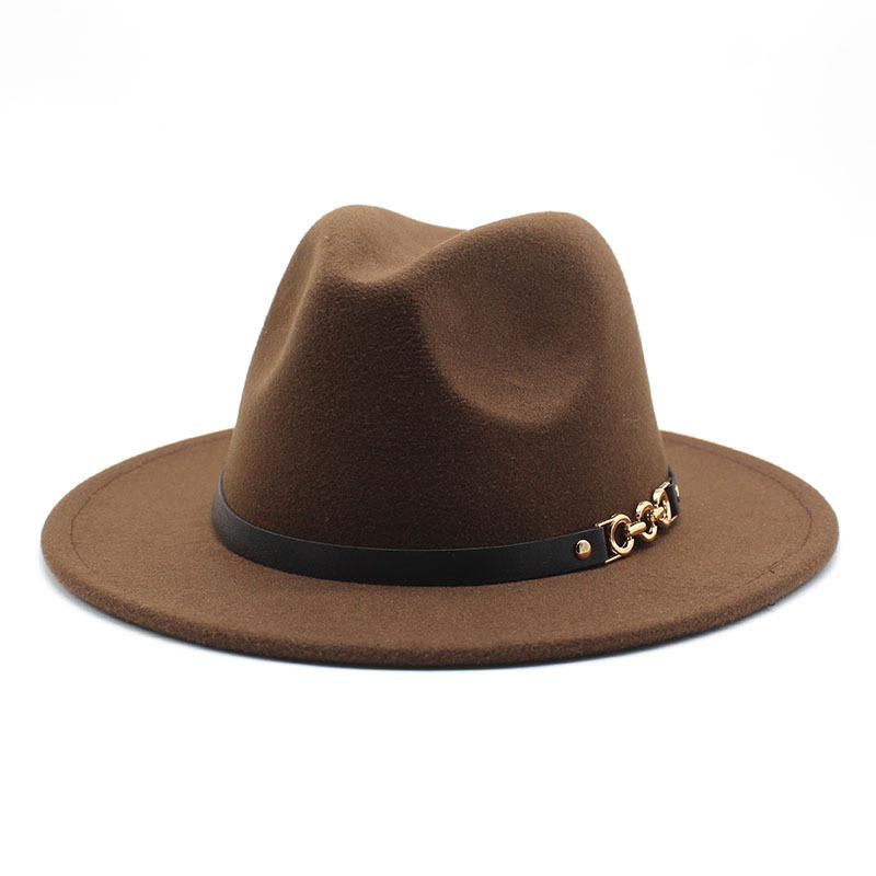 Flat Edge Woolen Top Hat, Belt Buckle, Big-Brimmed Felt Hat, Plain Weave Top Hat