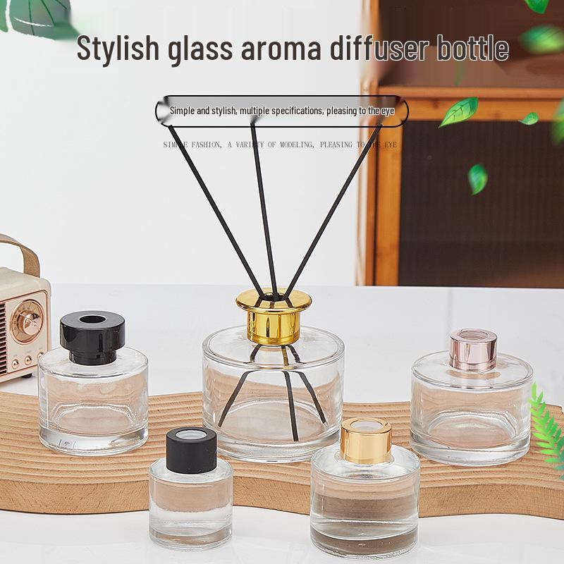 Cylinder Glass Aroma Bottle with Rattan Sticks for Flameless Fragrance Mushroom Cap; Transparent