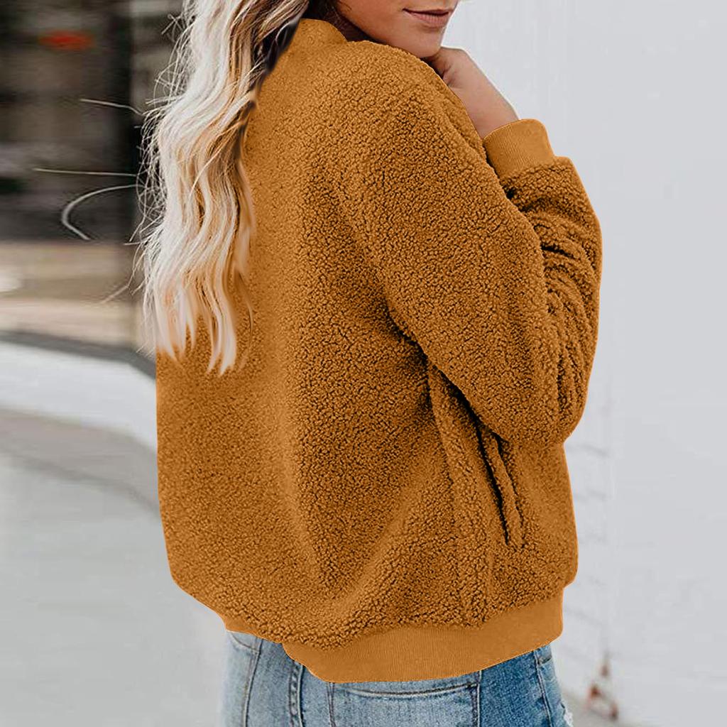 Damska Modna Ciepła Kurtka Ze Strzyżonego Futra z Zapinanym Na Zamek Jednokolorowa Odzież Wierzchnia