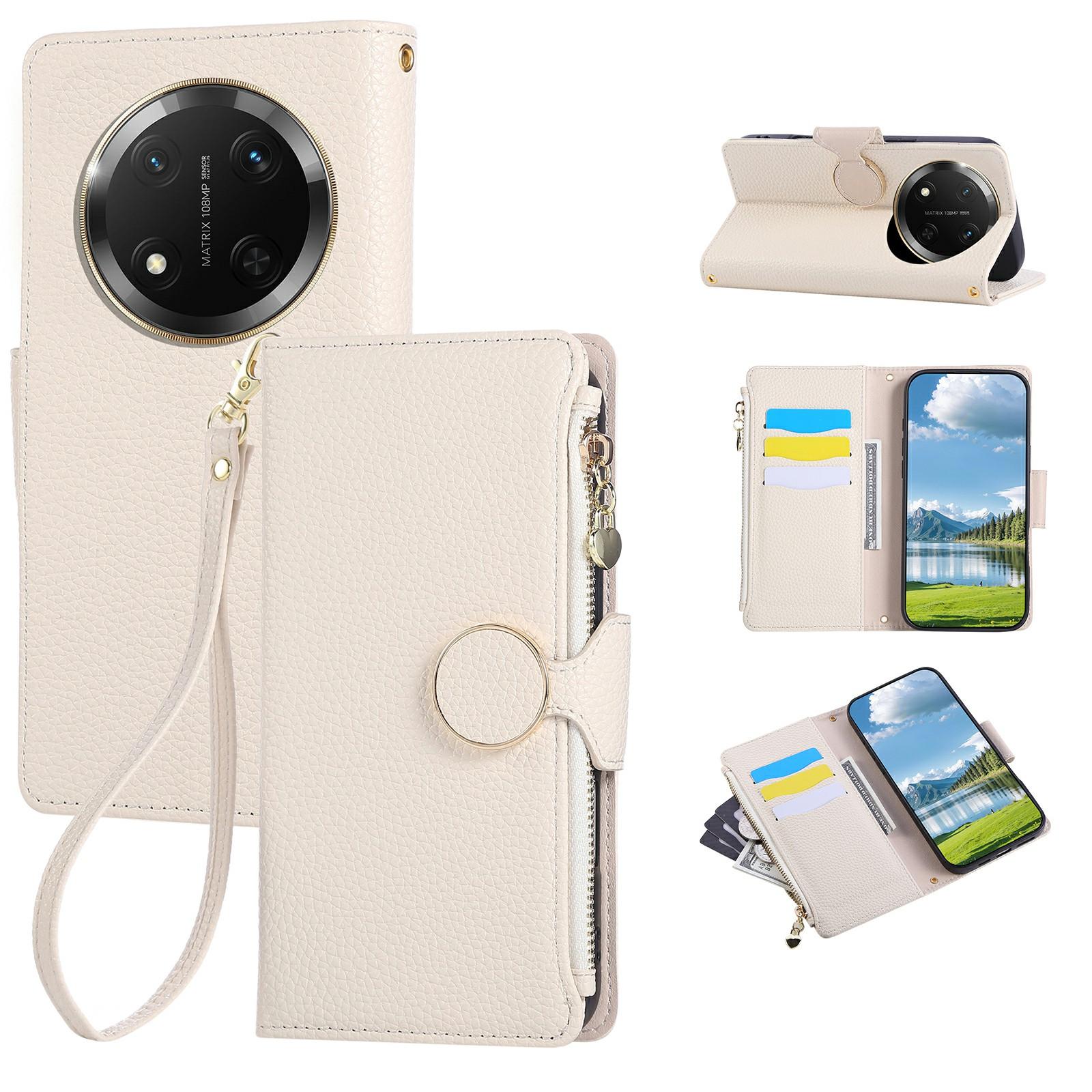 

Чехол для телефона Honor X60 Pro 5G/X9c 5G/Magic7 Lite 5G Кожаный чехол-кошелек на молнии с ремешком на запястье Beige
