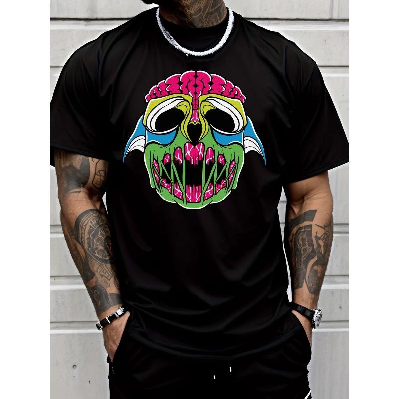Men's Casual T Shirt Neon Zombie Skull Graphic Street Style Fashion Adult Male Outfit