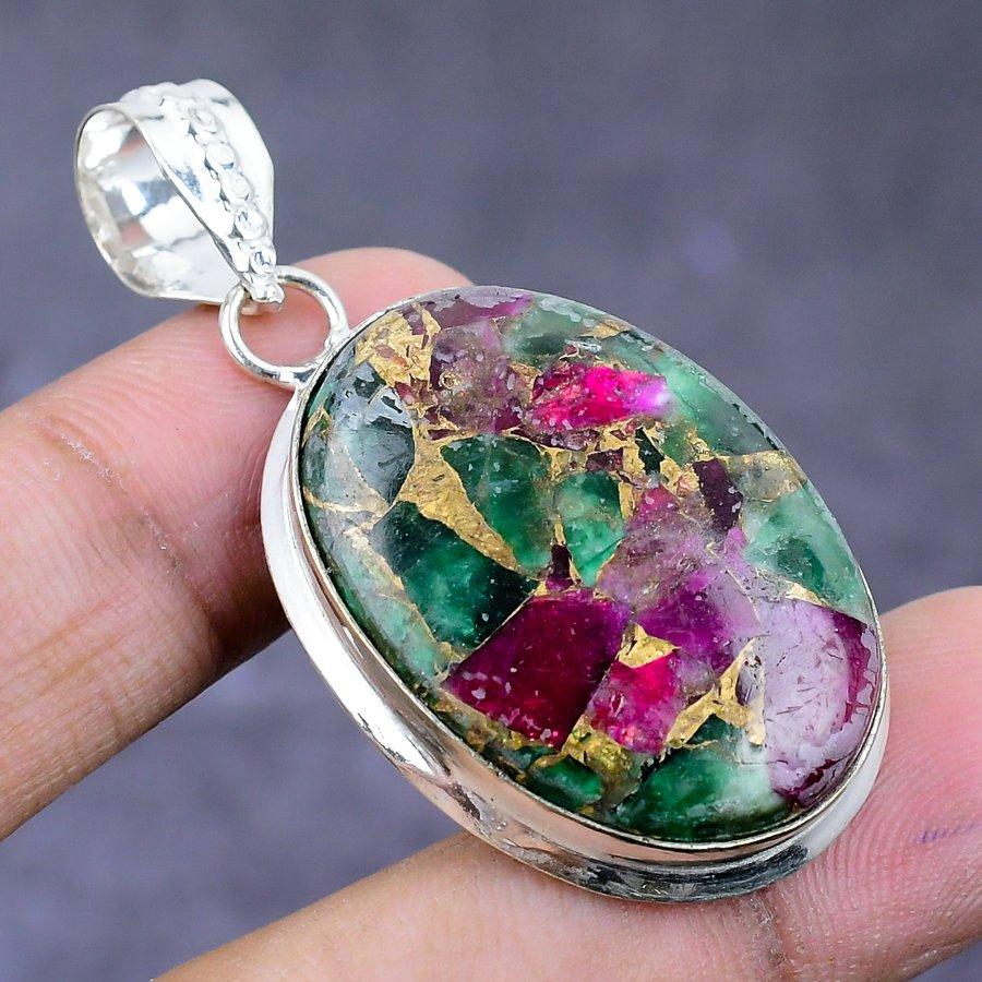 Natural Watermelon Tourmaline 925 Sterling Silver Jewelry Pendant 1.97" ETC-14331