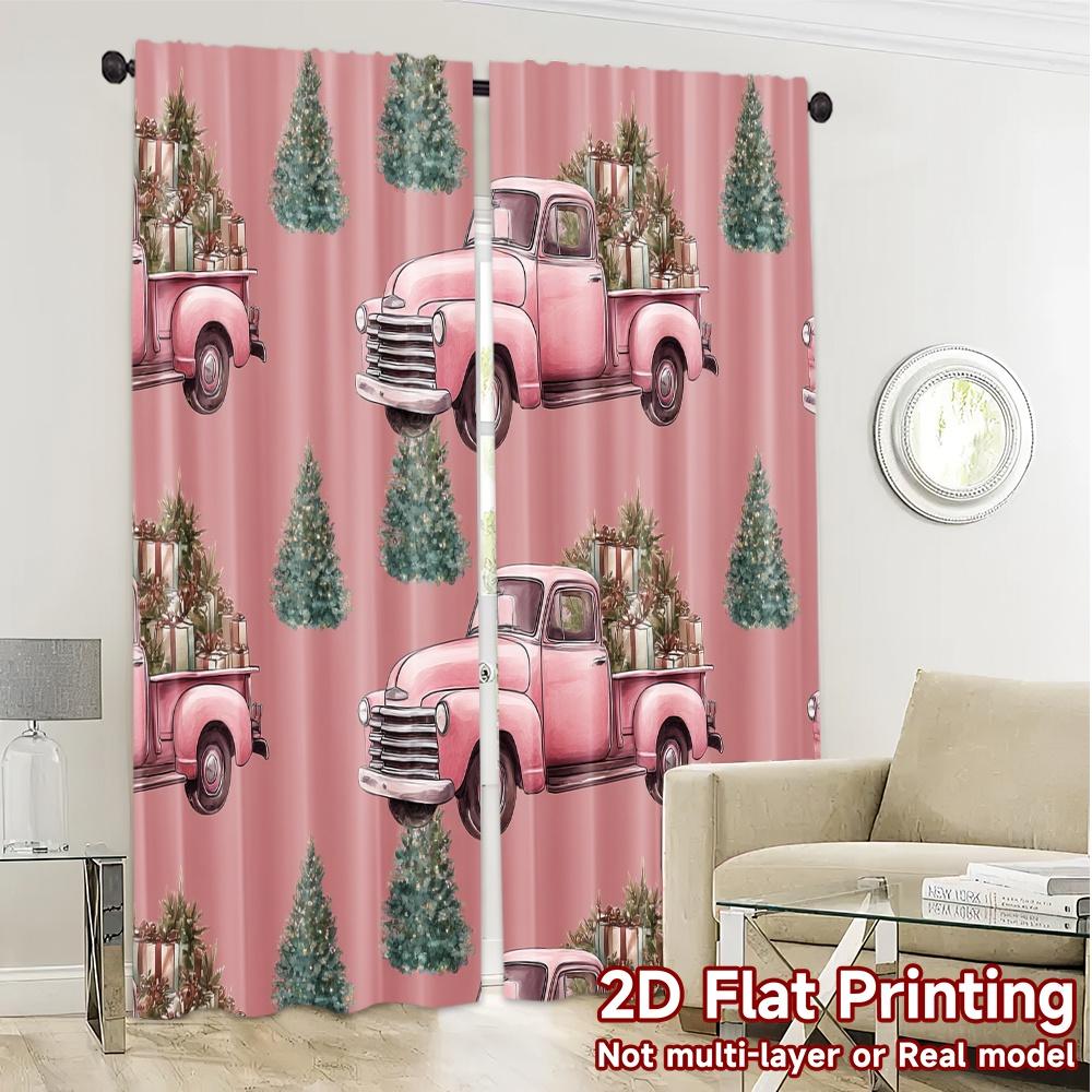 Set Of 2 Flat Printing Jit Curtains Without Rod Festive Truck Journey Fashionable Chic Polyester Curtain Made