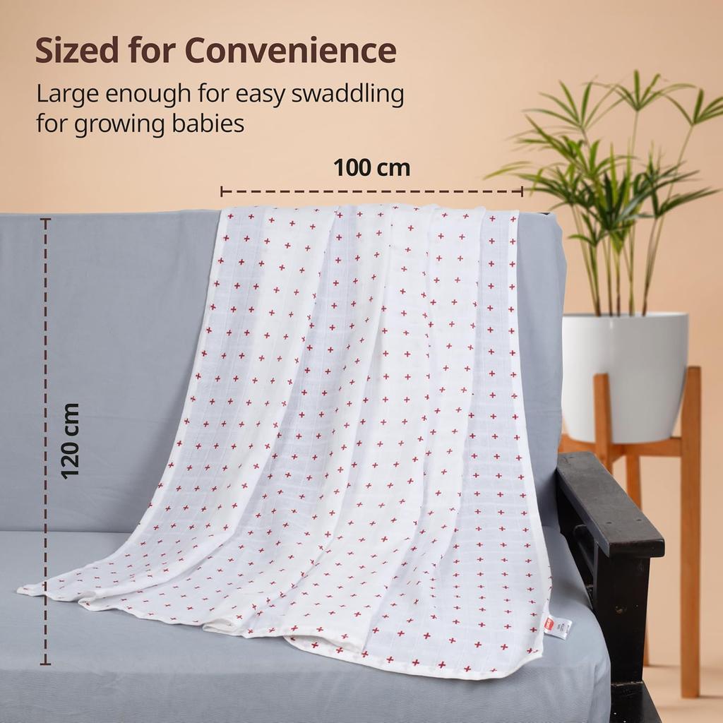 LuvLap 100% Cotton Muslin Baby Swaddle Set Pack of 3, 120cm X 100cm Breathable Soft Wrap for Newborns, Multipurpose Towel