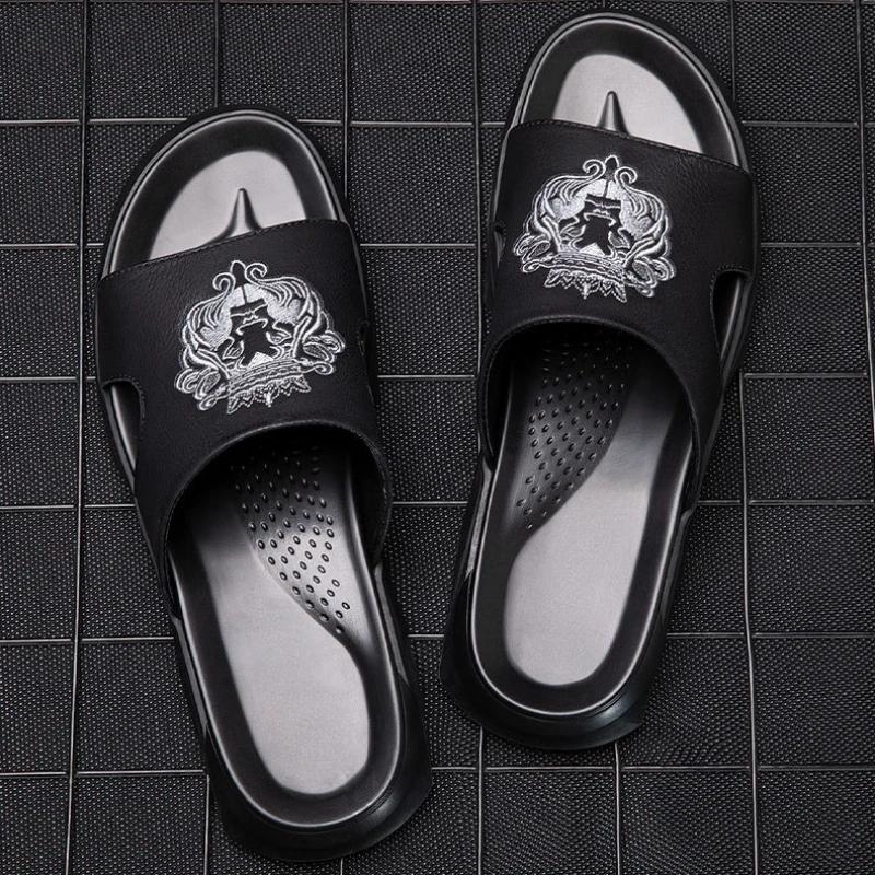Fashion Summer Men's Genuine Leather Slippers Men Flip Flops Male Beach Sandals Man Outdoor Leisure Non-slip Men Home Slippers