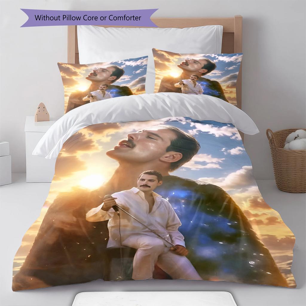 Queen Freddie Mercury Muster Bettwäsche, Steppbett Set Bettbezug Kissenbezug Zuhause Geburtstagsgeschenk (1 Bettbezug + 2 Kissenbezüge, ohne Füllung)