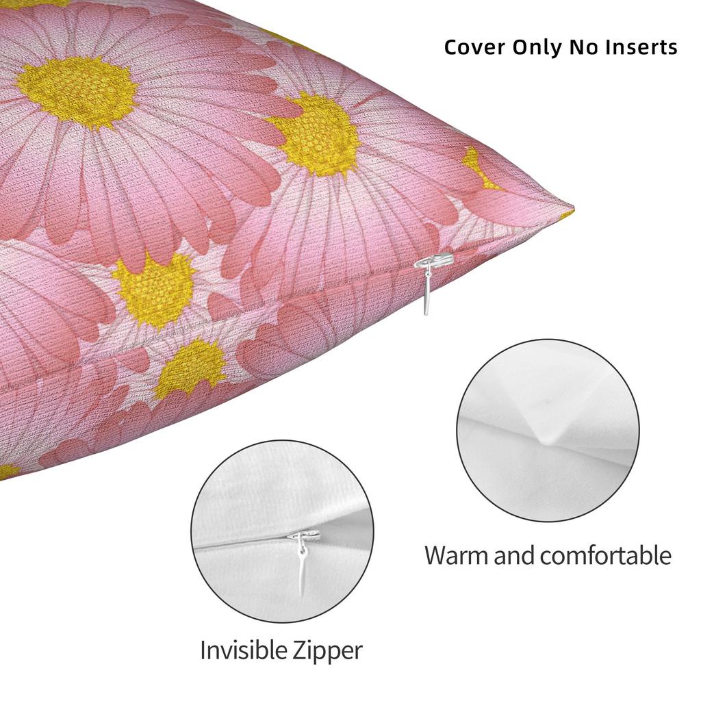 Pink Daisy Flower Seamless Pattern Pillow Case Comfy Pillow Cover Morden Pillowcases For Sofa Home Decor