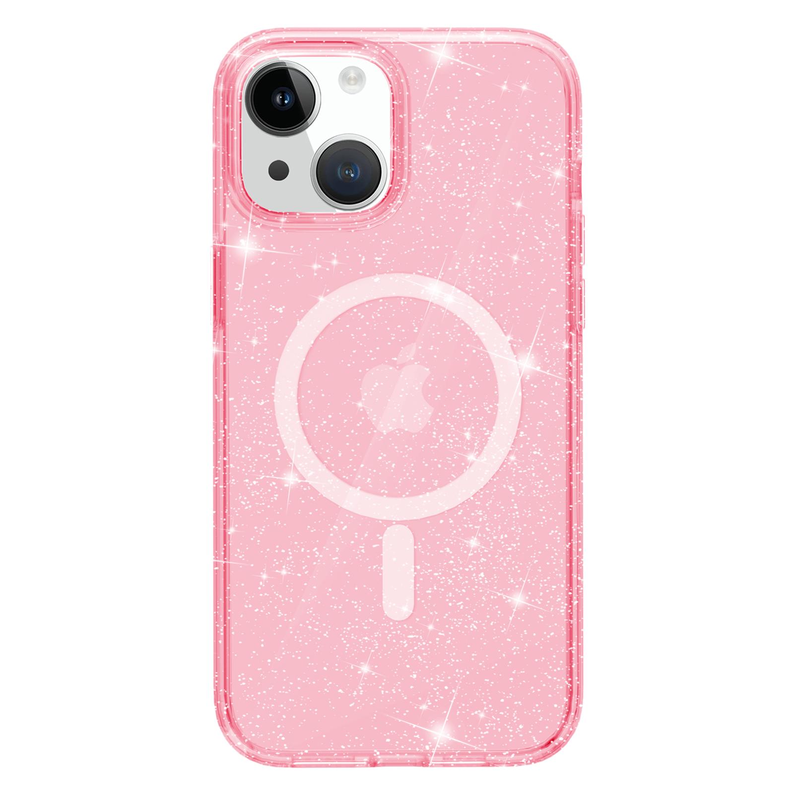 

Glitter Back Protector Case for iPhone 15 Plus,Hard PC+Soft TPU Compatible with MagSafe Phone Cover Pink