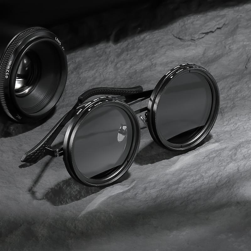 2026 New Style Vintage-Inspired Round Frame Glasses with Black Lenses - Adjustable, Color-Changing, Stainless Steel Temples
