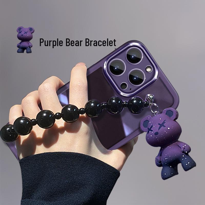 Transparent Little Bear Bracelet Case for iPhone 16 Pro Max/14/15 - New Fashion Protective Cover