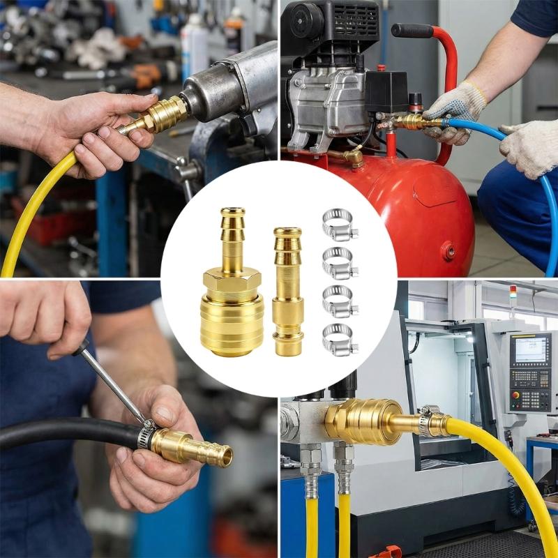 Air Compressor Hose Connector 8/10mm with Tightening Clamps for Pneumatic Tool and Air Hose Application Easy Installation
