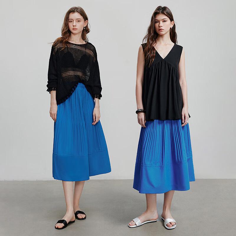 Chuyu Women's Pleated A-line Midi Skirt