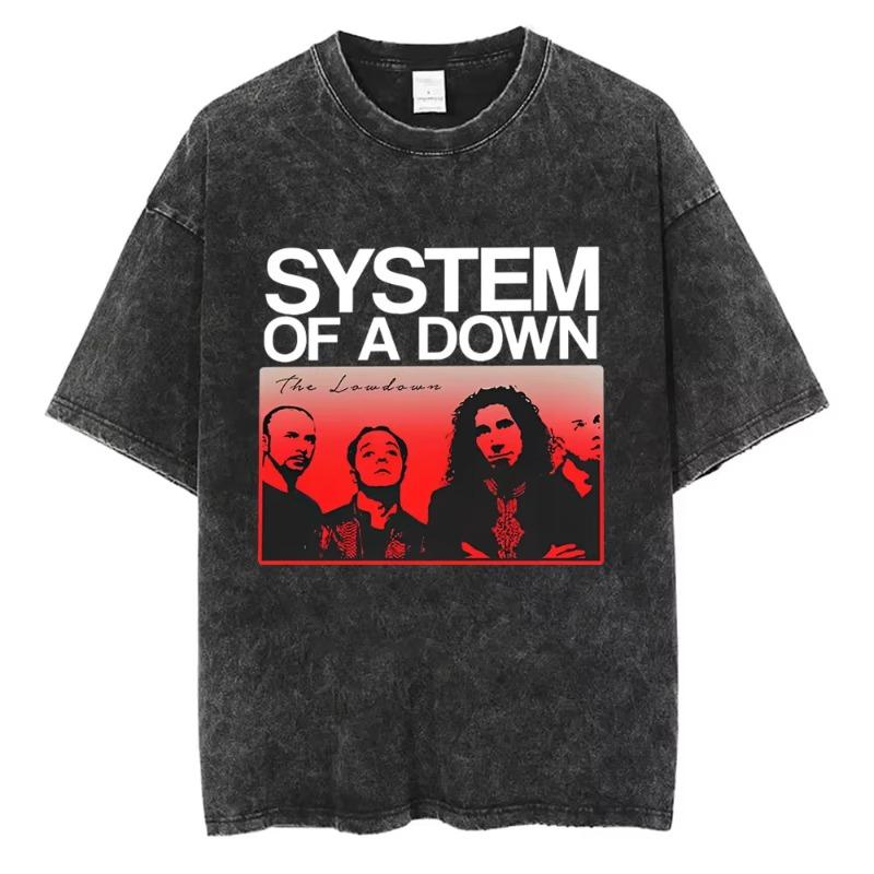 T-shirt Vintage Lavé System Of A Down Homme Rétro Rock Metal T-shirts Oversize Homme Décontracté Coton Haute Qualité