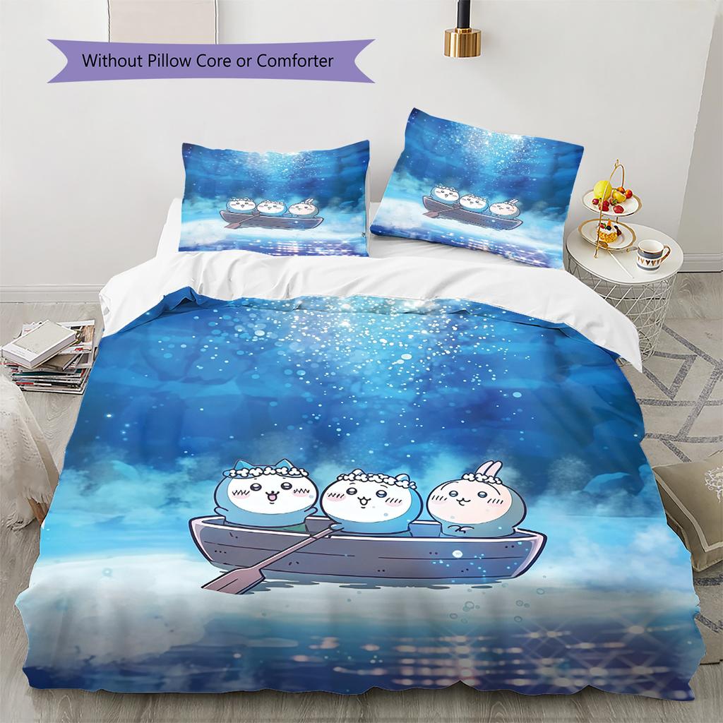 Chiikawa Pattern Bedding Quilt Set  Home Decoration  Gift (1 * duvet cover + 2 * pillowcase  without core)