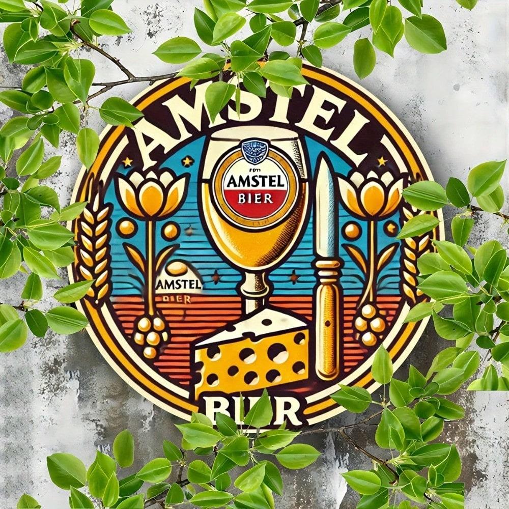 Vintage Amstel Bier Tin Sign 8x8 Retro Aluminum Wall Art for Home Bar Pub Decor